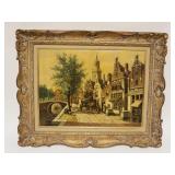1093	WILHELM BOUWMAN NETHERLANDS OIL PAINTING ON CANVAS STREET SCENE NEXT TO CANAL, APPROXIMATELY 23