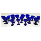1121	LOT OF 16 COBALT GOBLETS IN ASSORTED SIZES