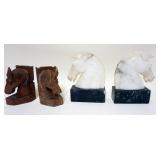 1122	CARVED MARBLE AND CARVED WOOD HORSE HEAD BOOKENDS, LARGEST APPROXIMATELY 6 IN X 3 IN X 9 IN H