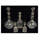 1123	LOT OF ANTIQUE GLASS DECANTORS AND CUT GLASS PERFUMES, LARGEST IS APPROXIMATELY 11 IN H