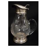 1124	WHEEL CUT GLASS SYRUP WITH STERLING TOP AND BASE, APPROXIMATELY 5 1/2 IN H
