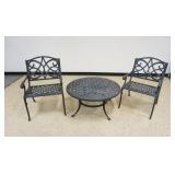 1183	CAST METAL PATIO TABLE WITH 2 ARM CHAIRS