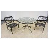 1185	PATIO TABLE WITH 2 METAL ARM CHAIRS