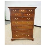 1192	STICKLEY MAHOGANY 10 DRAWER TALL CHEST ON BRACKET FEET AND REEDED COLUMN SIDES, SOME SUN FADING