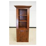 1201	PINE BENCH MADE COUNTRY SHELF WITH TAPPERED SIDES AND DOOR AT BASE, APPROXIMATELY 32 IN X 14 IN