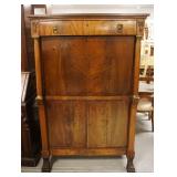 1215	ABATTANT MAHOGANY FALL FRONT DESK WITH METAL MOUNTS AND PAW FEET, IN NEED OF RESTORATION, APPRO