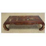 1218	ANTIQUE ASIAN TABLE WITH CARVED INSET STONE SCENES, 1 DRAWER, SOME LOSS, APPROXIMATELY 46 IN X 