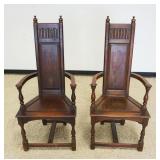 1224	PAIR OF KITTENGER PAINT DECORATED HIGH BACK CHAIRS, LOOSE WITH PAINT LOSS