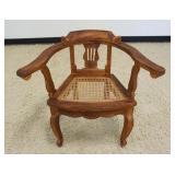 1232	DIMINUATIVE ANTIQUE HALF ROUND LYRE BACK CHILDS CHAIR WITH CANE SEAT