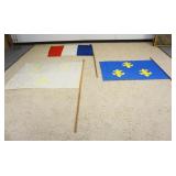 1247	LOT OF 3 FRENCH CANADIAN FLAGS, LARGEST APPROXIMATELY 62 IN X 44 IN