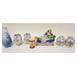 1257	GROUP OF ASSORTED CHINA & PORCELAIN INCLUDING HAND PAINTED PORTRAIT DEMITASSE, COVERED JARS, VA
