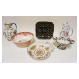1258	GROUP OF ASSORTED CHINA & POTTERY INCLUDING WEDGWOOD *BOSTON BOWL*, SILVER OVERLAY VASE, RAISED