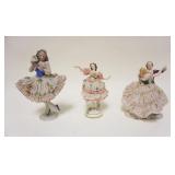 1261	LOT OF 3 GERMAN CHINA LACE FIGURINES W/LOSSES, APPROXIMATELY 10 IN