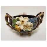 1267	ANTIQUE POTTERY BOWL W/RAISED TWIG & FLOWER DECORATION