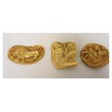 1271	LOT OF 3 CAST METAL FIGURAL MOUNTS, LARGEST APPROXIMATELY 6 IN X 3 IN