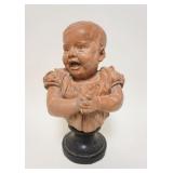 1274	VICTORIAN TERRACOTTA BUST OF CHILD MOUNTED ON WOOD PEDESTAL, SIGNED & DATED 1878, APPROXIMATELY