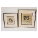 1281	LOT OF 2 FRAMED ARTIST SIGNED KITTEN PRINTS, LARGEST APPROXIMATELY 17 1/2 IN X 19 IN, SOME FOXI