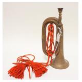 1002	ANTIQUE MILITARY BUGLE, COPPER & BRASS, TAG STATING THAT BUGLE HAD BEEN TAKEN OFF A SHIP IN JAP