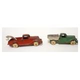 1120	ANTIQUE CAR IRON HUBLEY TOY DUMP & TOW TRUCKS, EACH APPROXIMATELY 3 1/2 IN X 1 1/2 IN HIGH