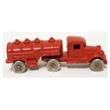 1121	ANTIQUE CAST IRON GASOLINE & OIL TOY TRUCK, APPROXIMATEL 1 1/2 IN X 5 1/2 IN X 1 3/4 IN HIGH