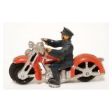 1130	ANTIQUE CAST IRON TOY MOTORCYLE W/POLICE, APPROXIMATELY 4 1/2 IN X 3 IN HIGH