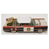 1143	ANTIQUE BATTERY OPERATED TIN TOY HIGHWAY PATROL CAR, MISSING SEARCH LIGHT, APPROXIMATELY 5 IN X