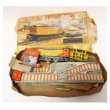 1144	TIN WIND UP TOY FREIGHT TRAIN ALPS JAPAN, BOX DIRTY & WORN