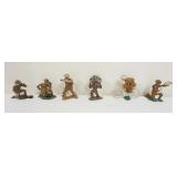 1162	LOT OF 6 ANTIQUE CAST METAL WWI SOLDIERS, BIKE RIDER, PARACHUTE, ETC