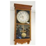 1021	ANTIQUE SESSIONS OAK CASE REGULATOR WALL CLOCK, NOTE CLAIMING IT ONCE HUNG IN WASHINGTON NJ LIB