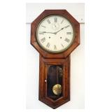 1023	ANTIQUE SETH THOMAS OAK CASE WALL CLOCK, APPROXIMATELY 16 IN X 32 IN HIGH