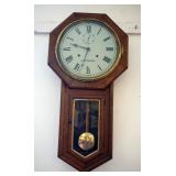 1024	ANTIQUE SETH THOMAS OAK CASE WALL CLOCK, APPROXIMATELY 16 IN X 32 IN HIGH
