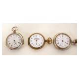 1025	3 POCKET WATCHES, NOT WORKING W/LOSS FOR PARTS OR REPAIR INCLUDING WALTHAM