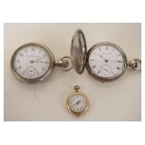 1027	3 POCKET WATCHES, NOT WORKING FOR PARTS INCLUDING ELGIN & AMERICAN WATCH CO