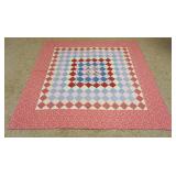 1043	ANTIQUE HAND SEWN QUILT, TRIP AROUND THE WORLD, APPROXIMATELY 6 FT X 6 FT