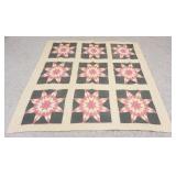 1044	ANTIQUE HAND SEWN QUILT, 8 POINT STAR APPROXIMATELY 6 FT 4 IN X 6 FT 2 IN