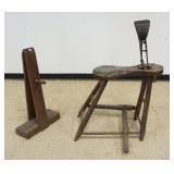 1051	PRIMITIVE LOT, 2 VISES INCLUDING CAST IRON DOERING PAT VISE, APPROXIMATELY 33 IN X 23 IN X 43 I