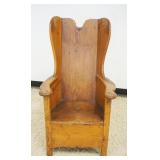 1055	ANTIQUE PRIMITIVE PINE WING BACK FIRESIDE ARMCHAIR, APPROXIMATELY 24 IN X 24 IN X 43 IN HIGH