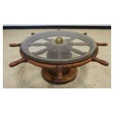 1061	NAUTICAL MARITIME SHIP CAPTAINS WHEEL COCKTAIL TABLE, 2 PART CAN EASILY REVERT BACK TO WHEEL ON
