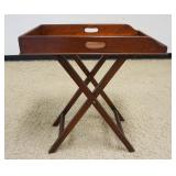 1064	ANTIQUE MAHOGANY DOVETAILED FOLDING BUTLERS TRAY TABLE, APPROXIMATELY 29 IN X 19 IN X 33 IN HIG