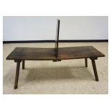 1065	ANTIQUE PRIMITIVE WALNUT SPLAY LEG WASH BENCH W/WRINGER BOARD, APPROXIMATELY 54 IN X 17 IN X 38