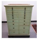 1086	ANTIQUE WOOD DENTAL CABINET, SOME DRAWERS W/ORIGINAL PORCELAIN INSERTS, APPROXIMATELY 13 IN X 3