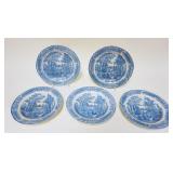 1094	DAVENPORT STAFFORDSHIRE BLUE & WHITE TRANSFERWARE, GROUP OF 2-9 1/2 IN PLATES & 3-9 1/2 IN BOWL