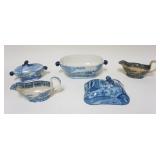 1096	DAVENPORT STAFFORDSHIRE BLUE & WHITE TRANSFERWARE INCLUDING OVAL 12 IN SERVING BOWL, OVAL 8 IN 