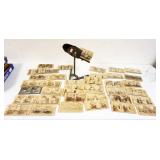 1129	ANTIQUE TABLE TOP STEREOVIEWER W/MANY ASSORTED CARDS