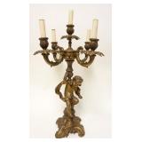1143	CAST METAL CHERUB CANDELABRA LAMP, APPROXIMATELY 24 IN HIGH