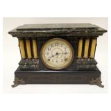 1149	SETH THOMAS VICTORIAN MANTLE CLOCK IN EBONIZED & FAUX MARBLE WOOD CASE W/METAL MOUNTS & GARNITU