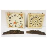 1157	LOT OF ANTIQUE CLOCK WOOD FACES X SCROLLED WOOD TOPS, LARGEST FACE APPROXIMATELY 11 1/2 IN X 12