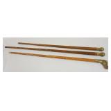 1171	GROUP OF 3 ANITQUE RUSTIC CANES, BRASS TOP CANE & WALKING STICKS W/HORSE HEAD