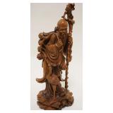 1181	INTRICATE ASIAN WOOD CARVING OF A MAN W/WALKING STICK & BIRDS, APPROXIMATELY 14 1/4 IN HIGH