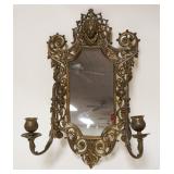 1184	ORNATE BRASS VICTORIAN STYLE HANGING MIRROR W/CANDLE SCONCES, APPROXIMATELY 14 IN WIDE X 19 IN 